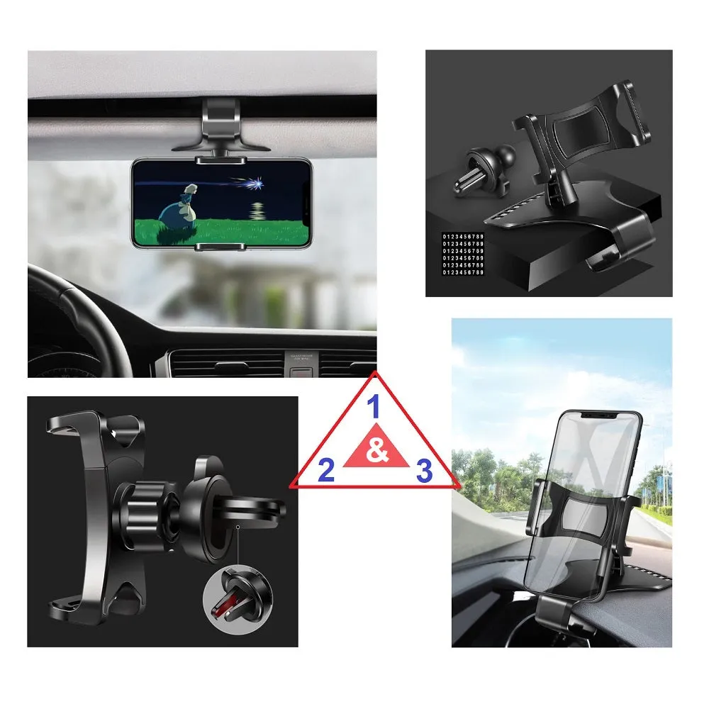 3 in 1 Car GPS Smartphone Holder: Dashboard / Visor Clamp   AC Grid Clip for ZTE Speed - Black