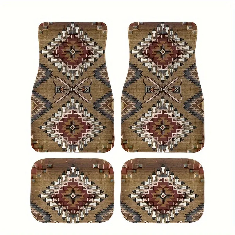 4pcs Universal Pattern Printed Car Floor Mats, Suitable For Cars, Loafers, SUVs, For All Seasons, Christmas Gift For Men, Women