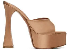 Amina Muaddi Brown Satin Dalida Heeled Sandals