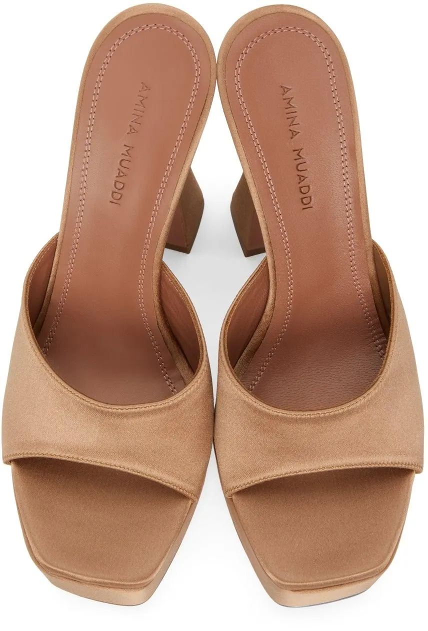 Amina Muaddi Brown Satin Dalida Heeled Sandals