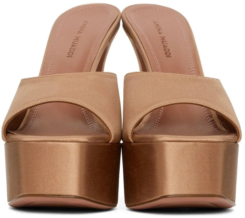Amina Muaddi Brown Satin Dalida Heeled Sandals