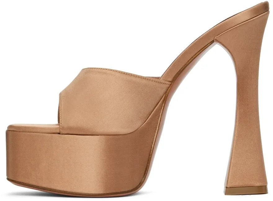 Amina Muaddi Brown Satin Dalida Heeled Sandals