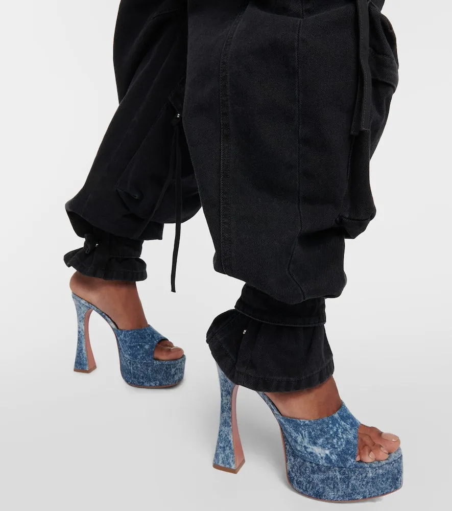Amina Muaddi Dalida denim platform mules