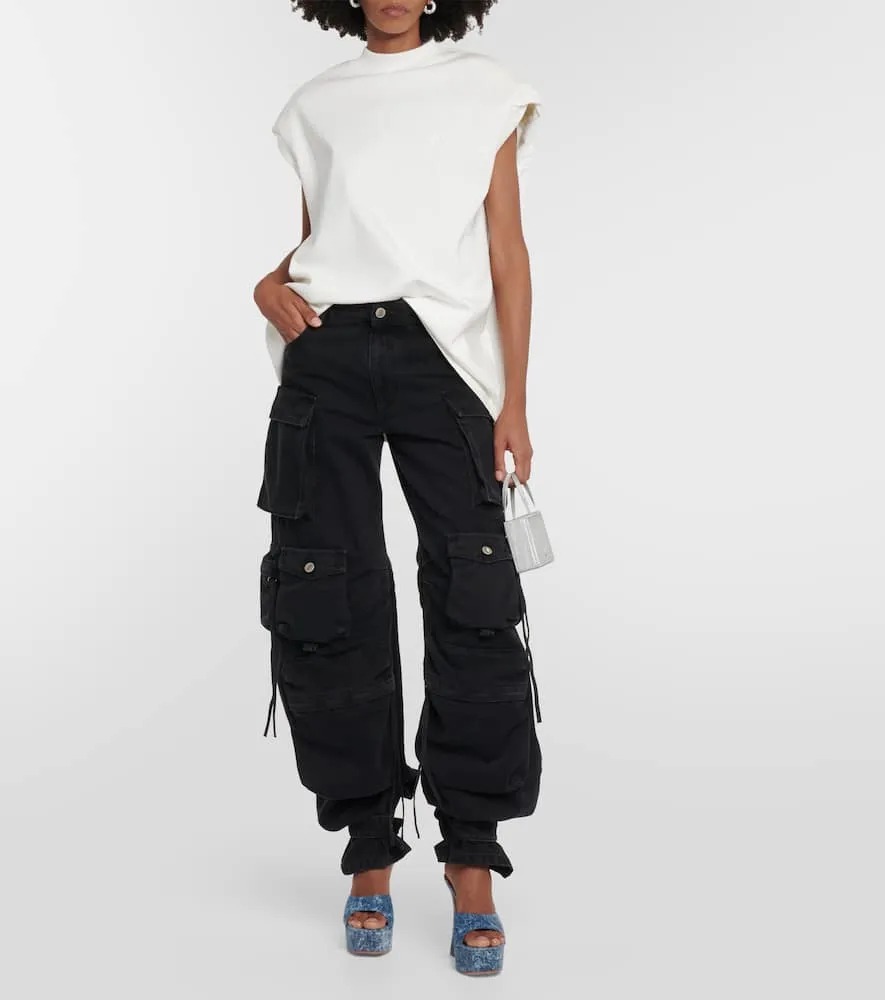 Amina Muaddi Dalida denim platform mules