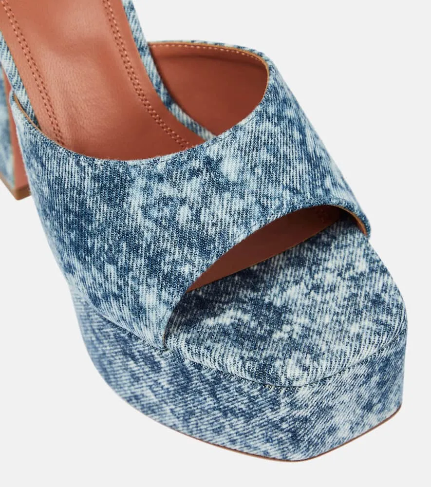 Amina Muaddi Dalida denim platform mules