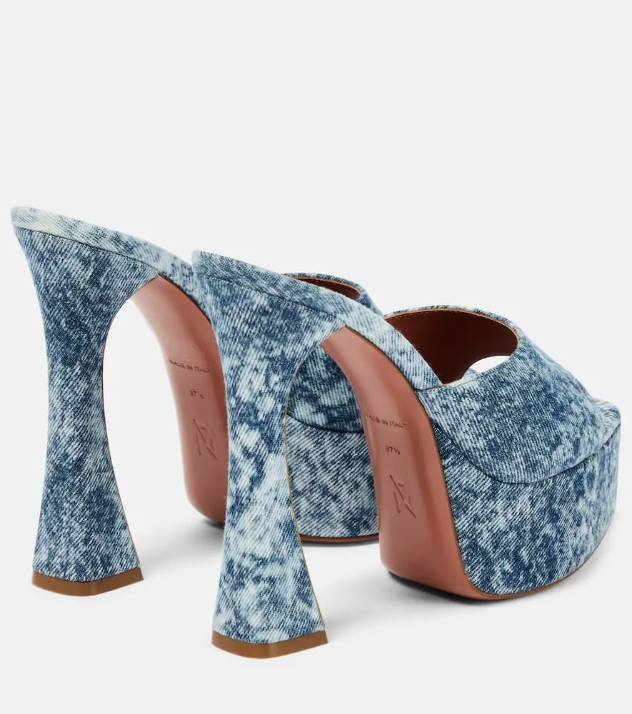 Amina Muaddi Dalida denim platform mules