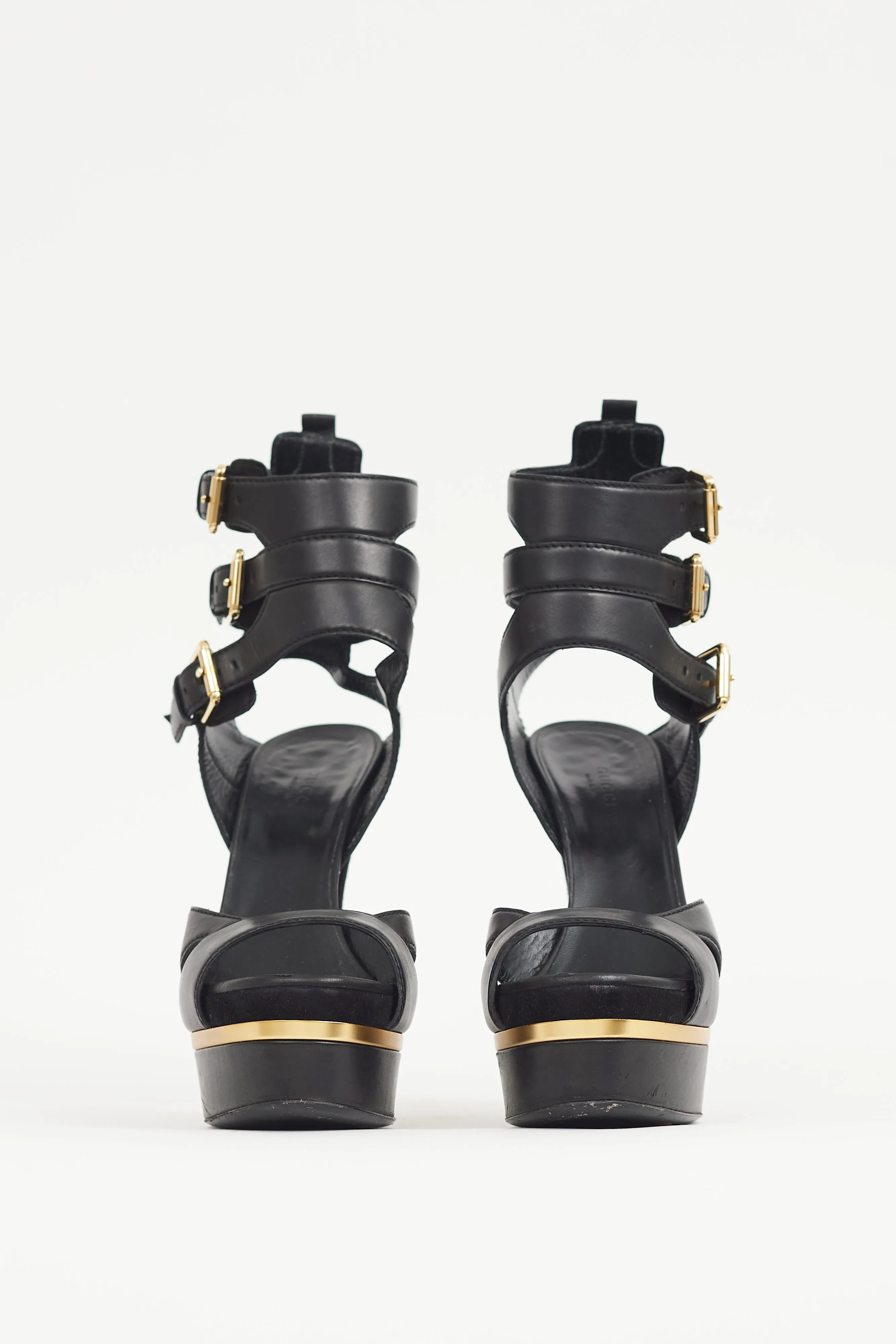 Black & Gold Leather Platform Sandal