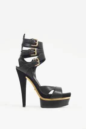 Black & Gold Leather Platform Sandal