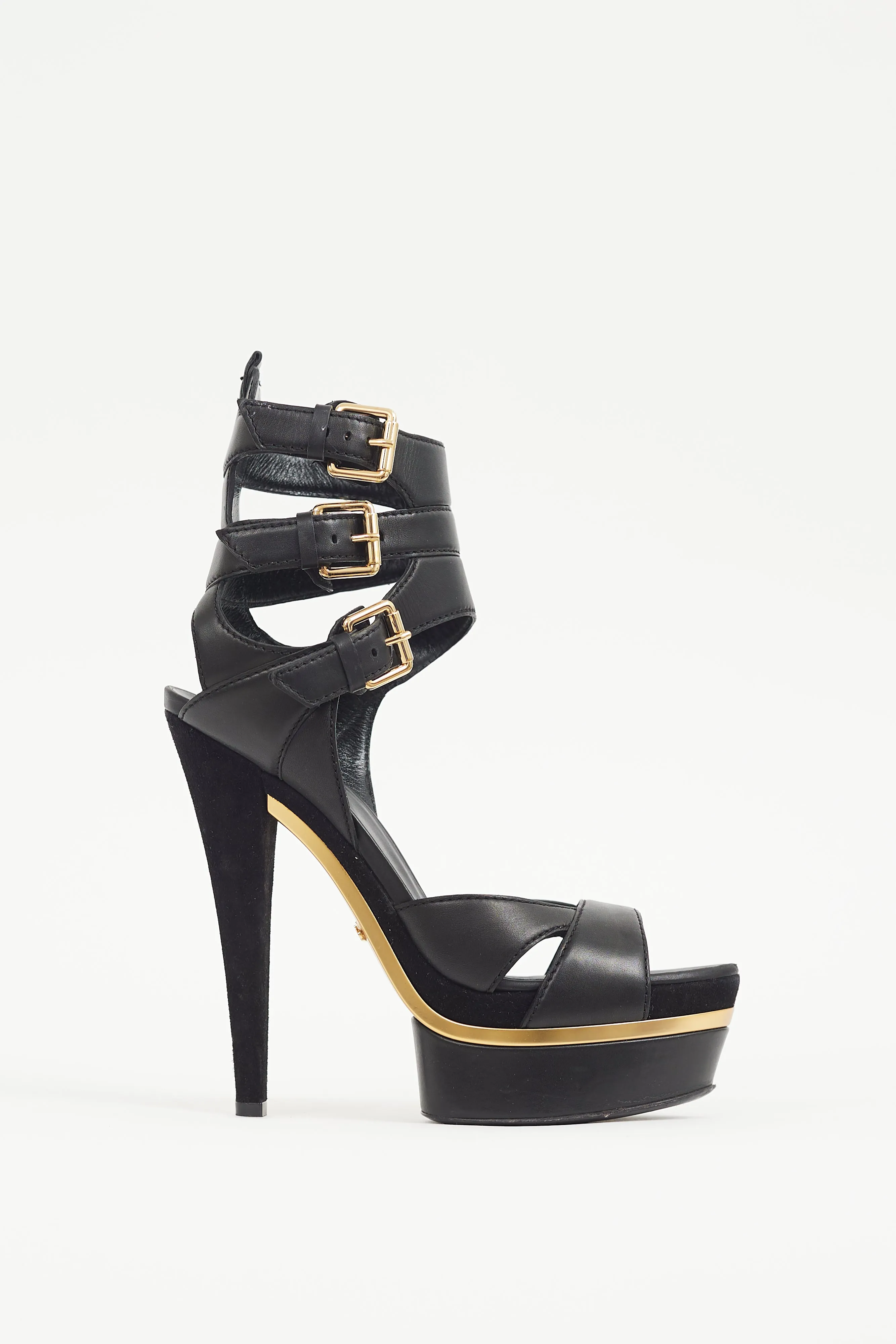 Black & Gold Leather Platform Sandal