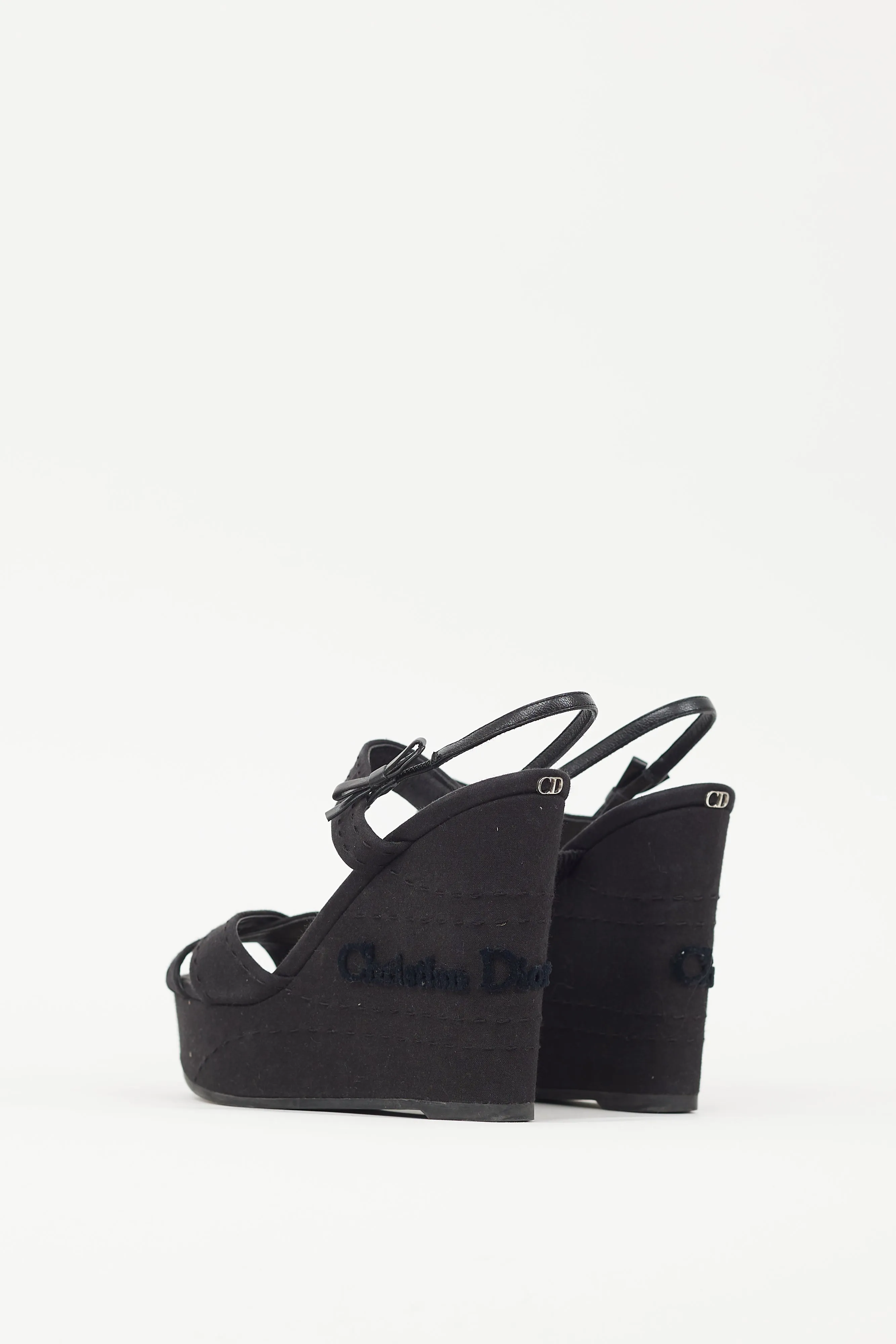 Black & Silver Platform Logo Wedge Sandal