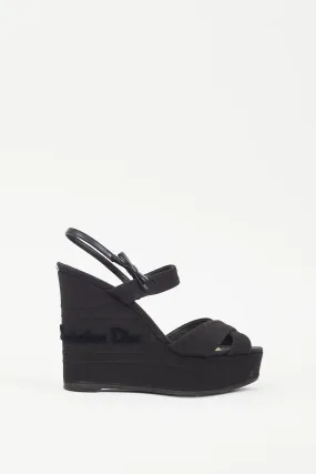 Black & Silver Platform Logo Wedge Sandal