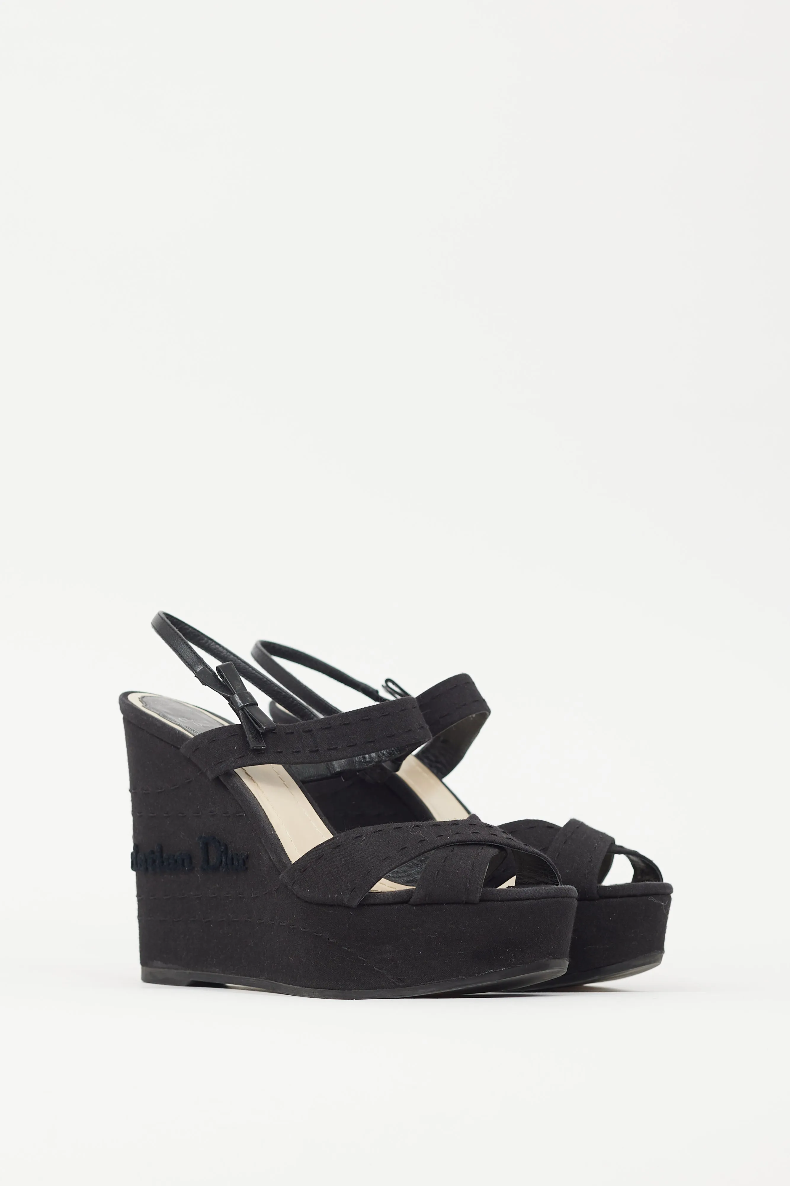 Black & Silver Platform Logo Wedge Sandal