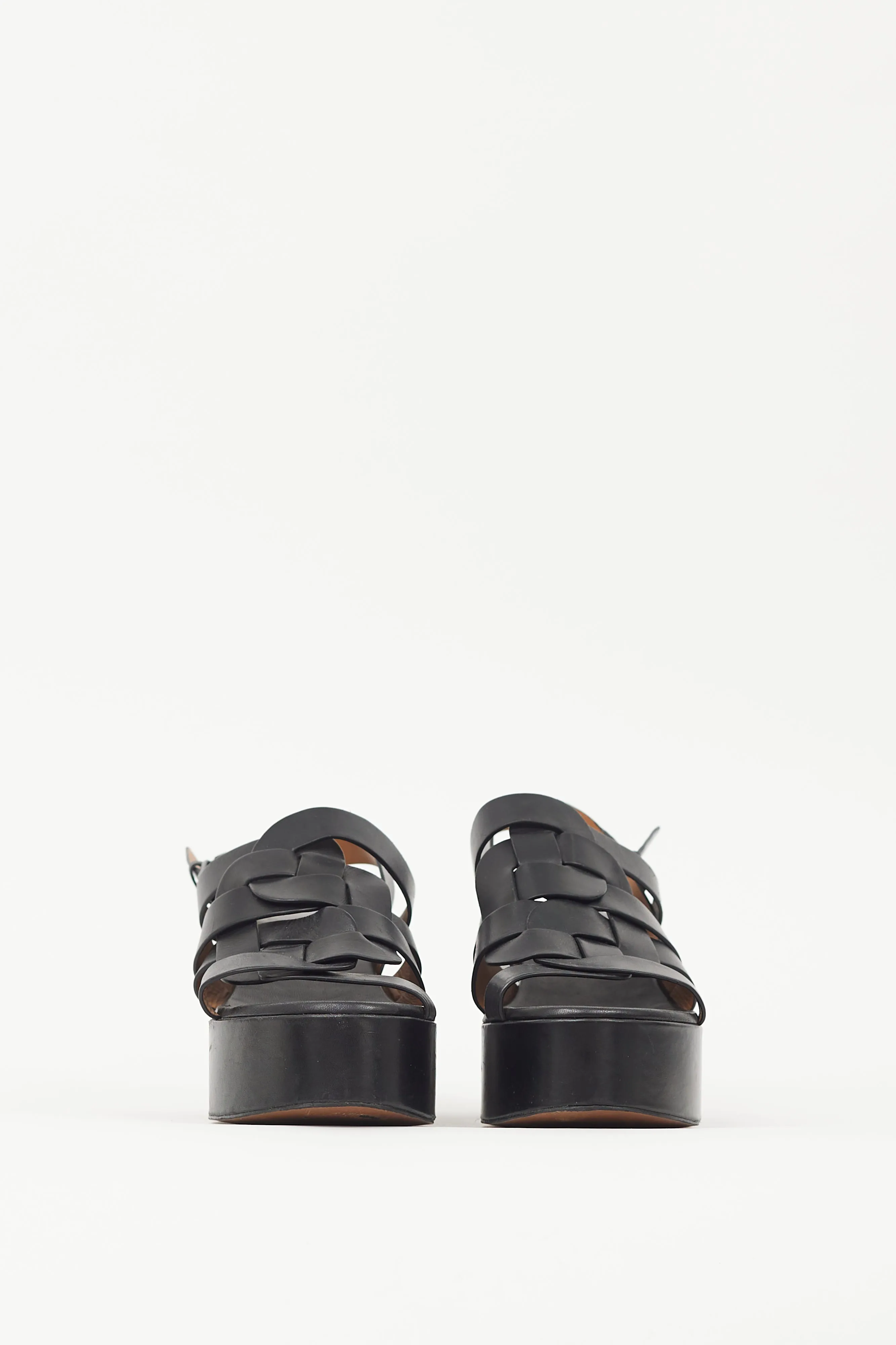 Black Leather Casey Woven Platform Sandal