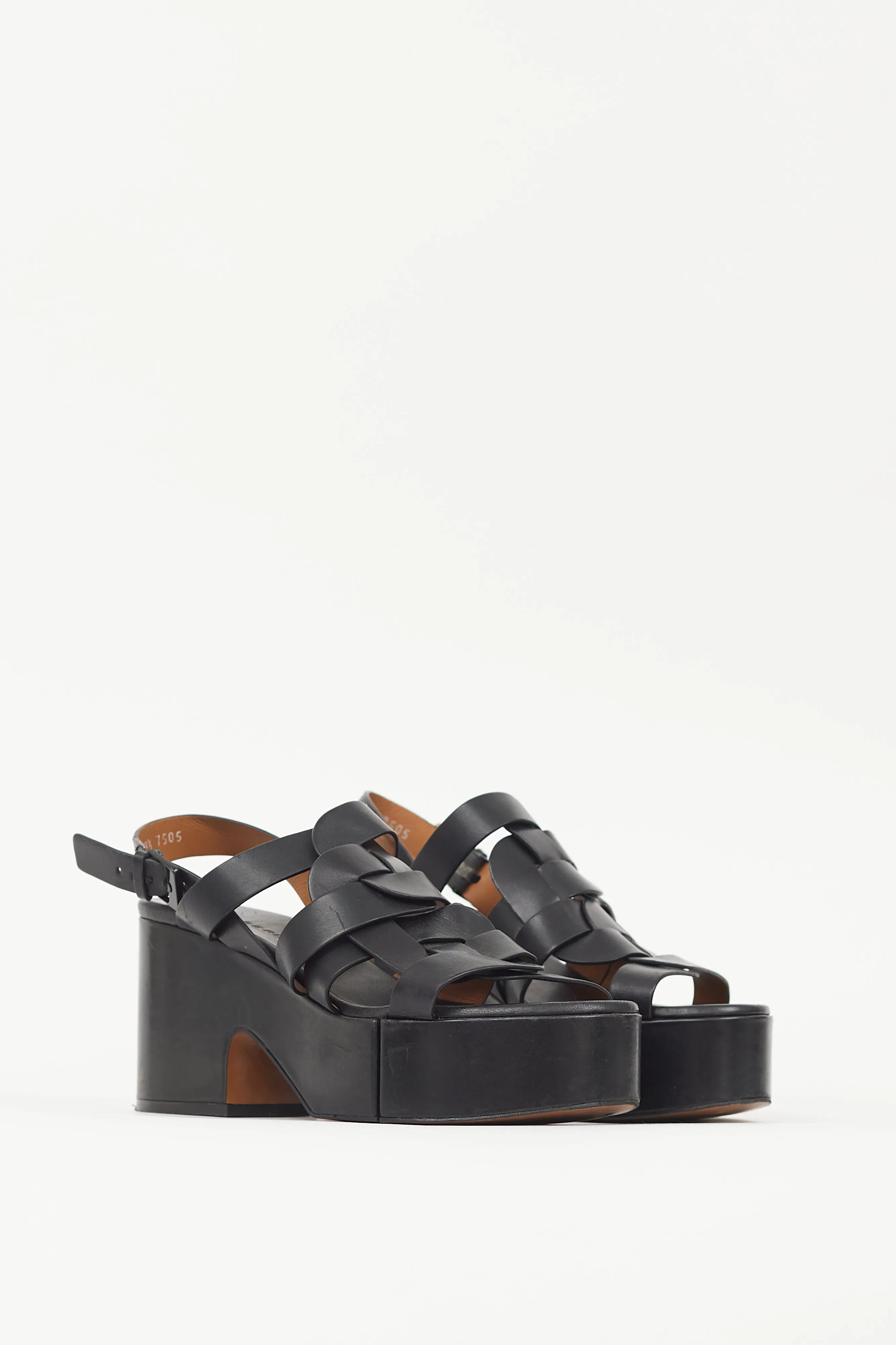 Black Leather Casey Woven Platform Sandal