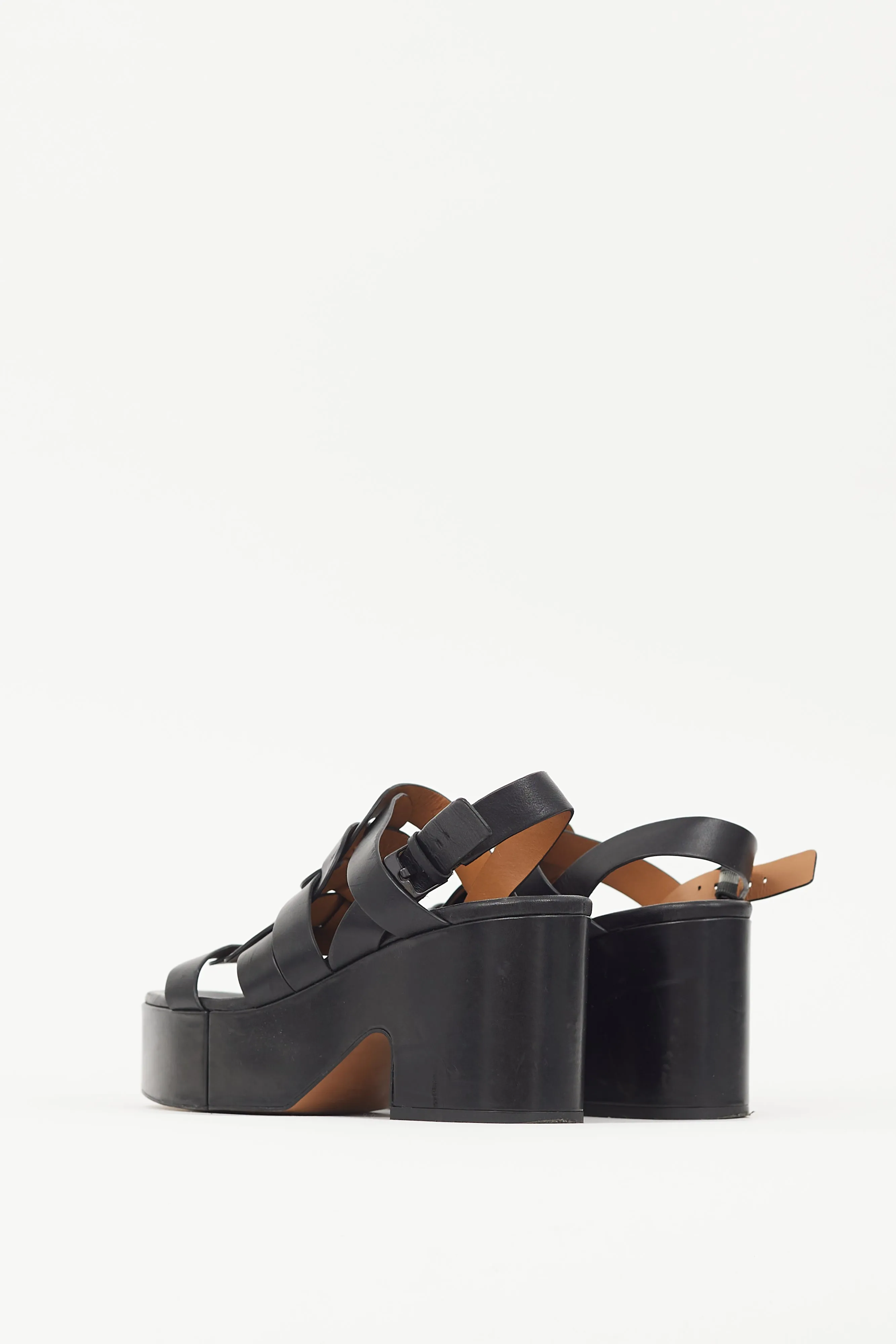 Black Leather Casey Woven Platform Sandal