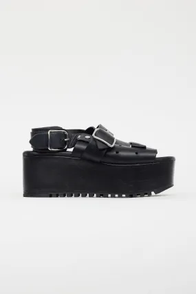 Black Leather High Platform Sandal