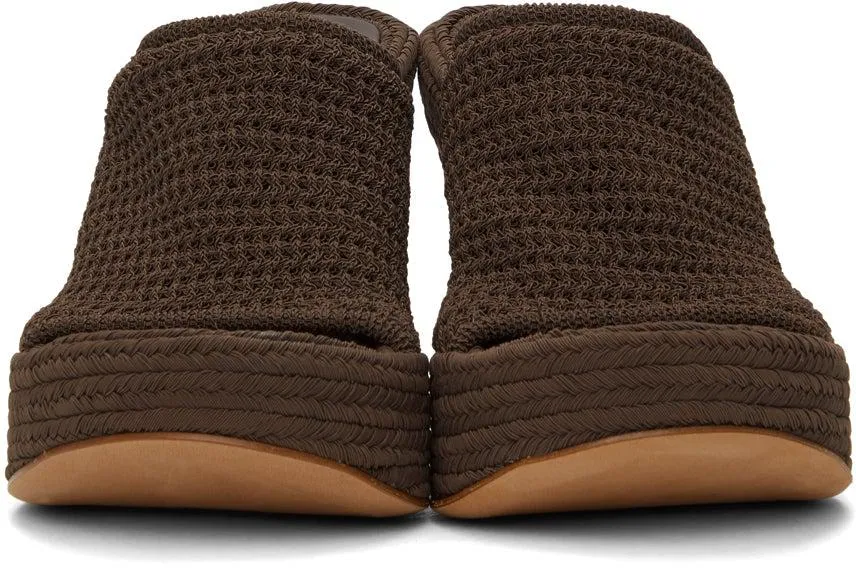 Bottega Veneta Brown Knit Wedge Sandals
