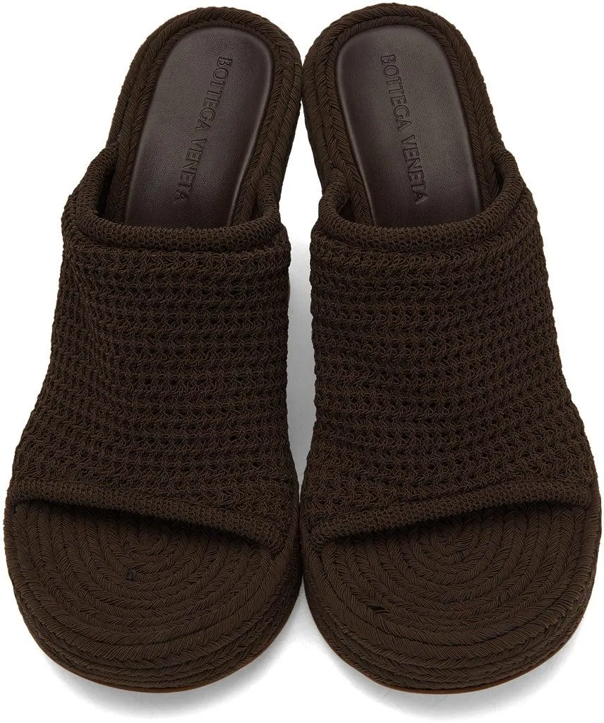 Bottega Veneta Brown Knit Wedge Sandals