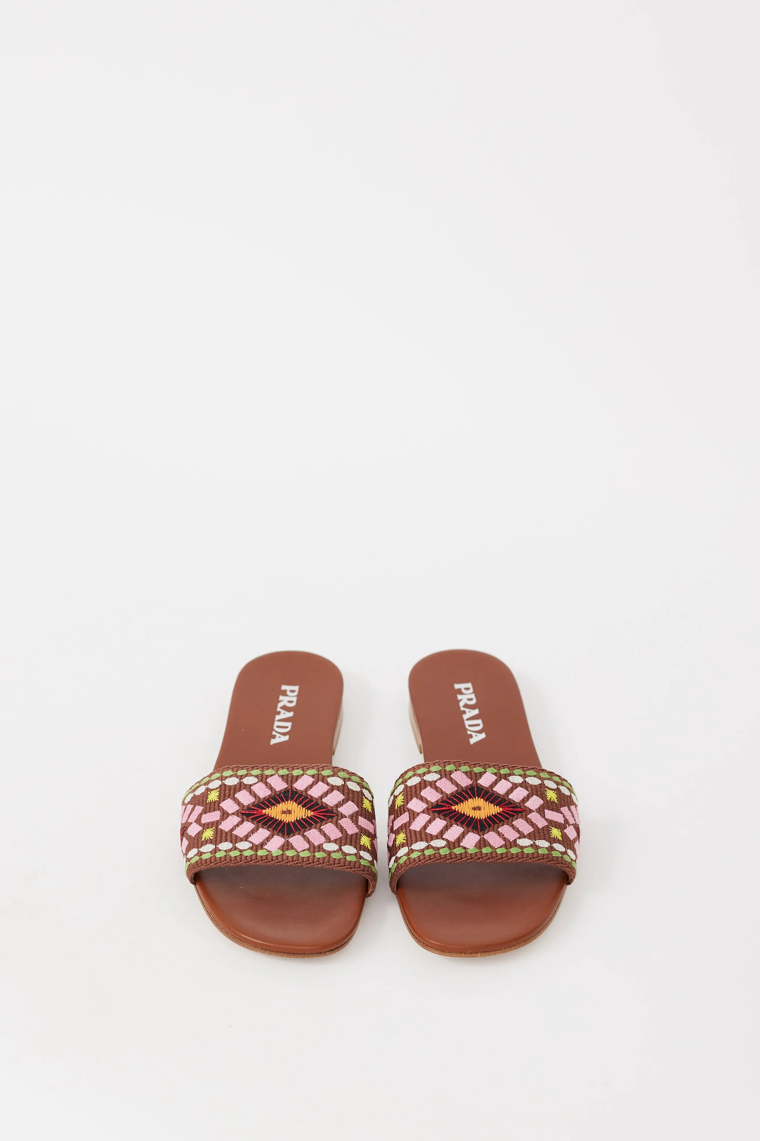 Brown & Multicolour Embroidered Leather Sandal