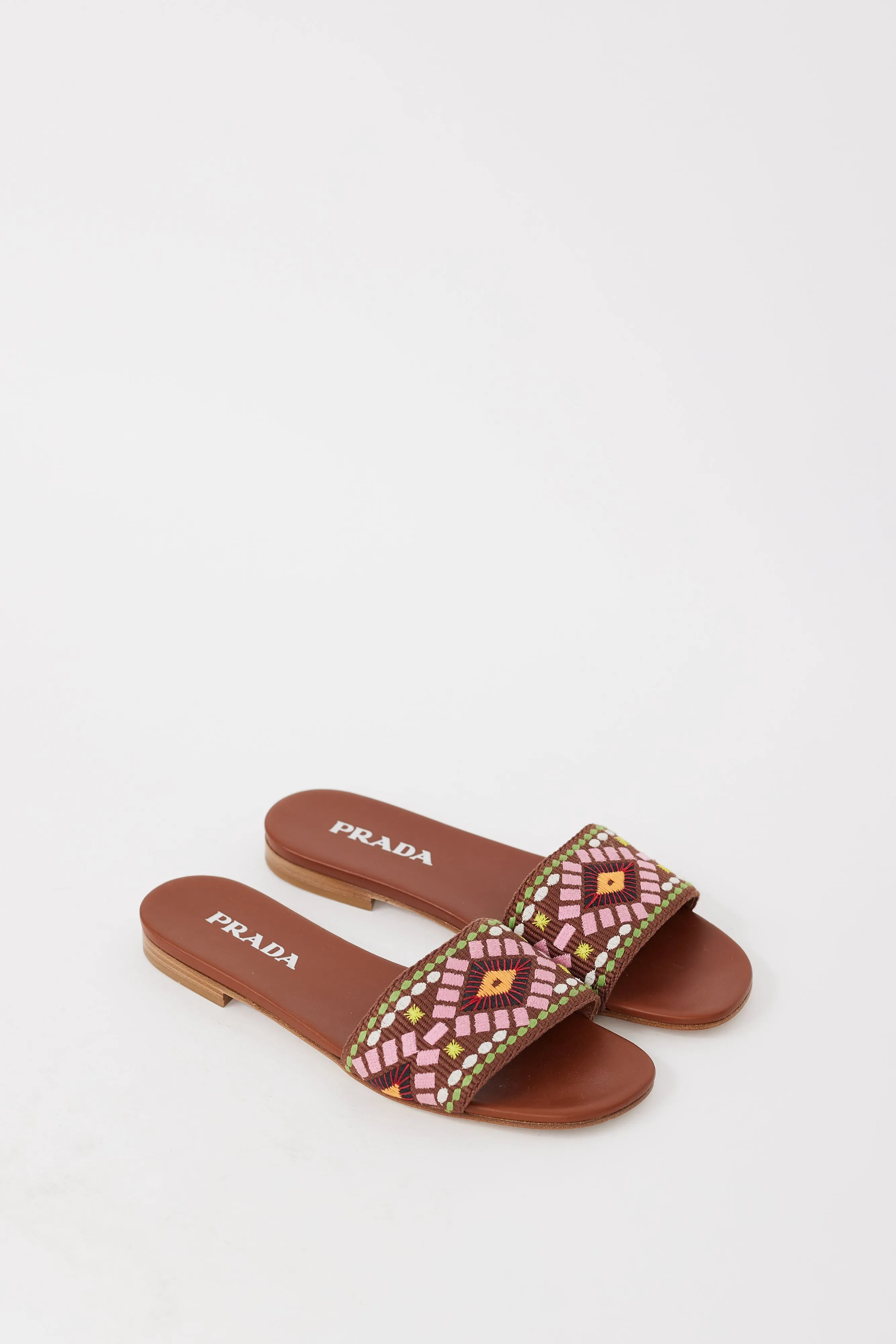 Brown & Multicolour Embroidered Leather Sandal