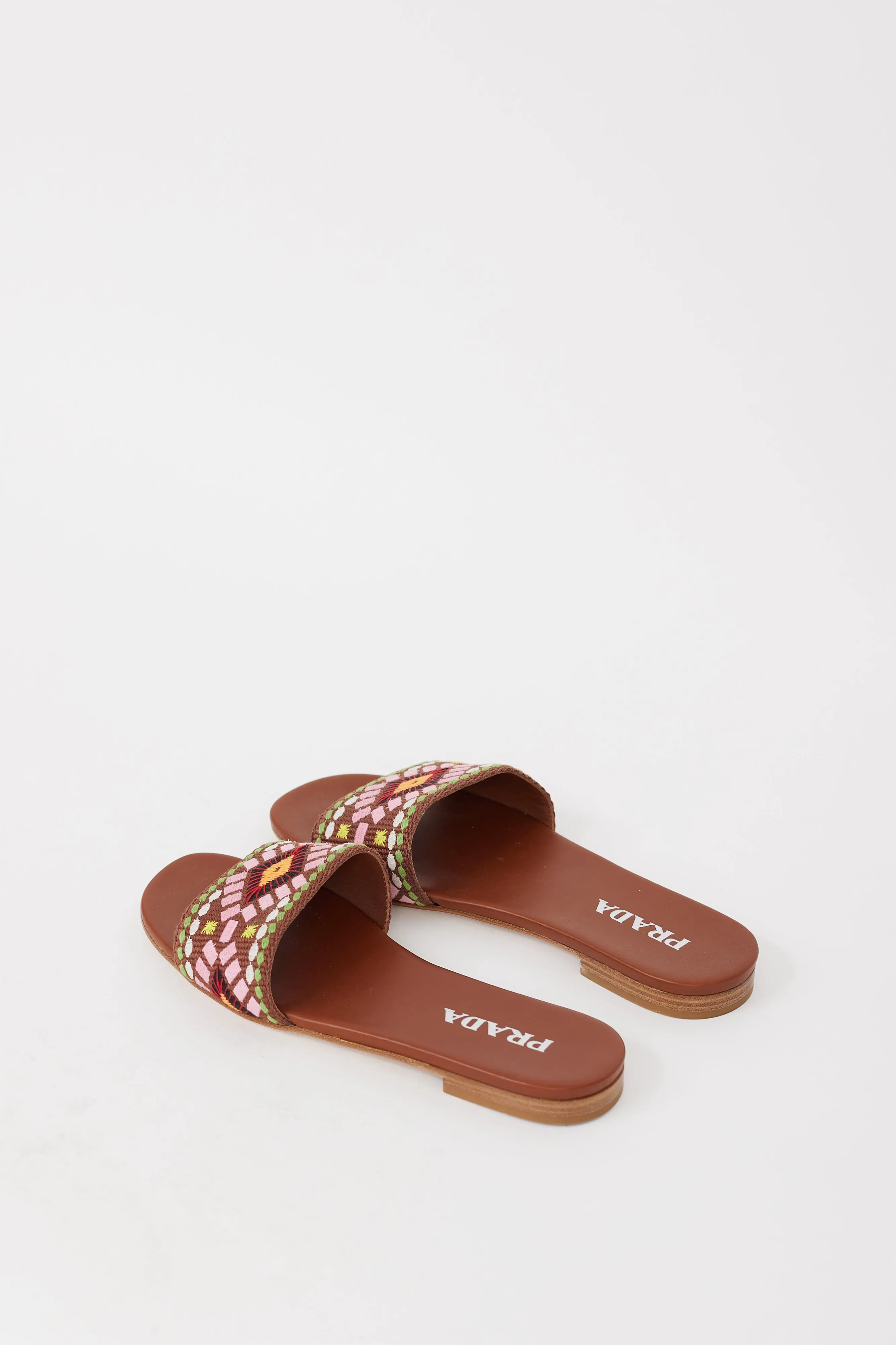 Brown & Multicolour Embroidered Leather Sandal