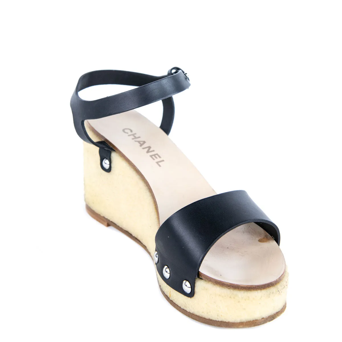 Chanel Black Leather Platform Sandals Size US 9 | EU 39