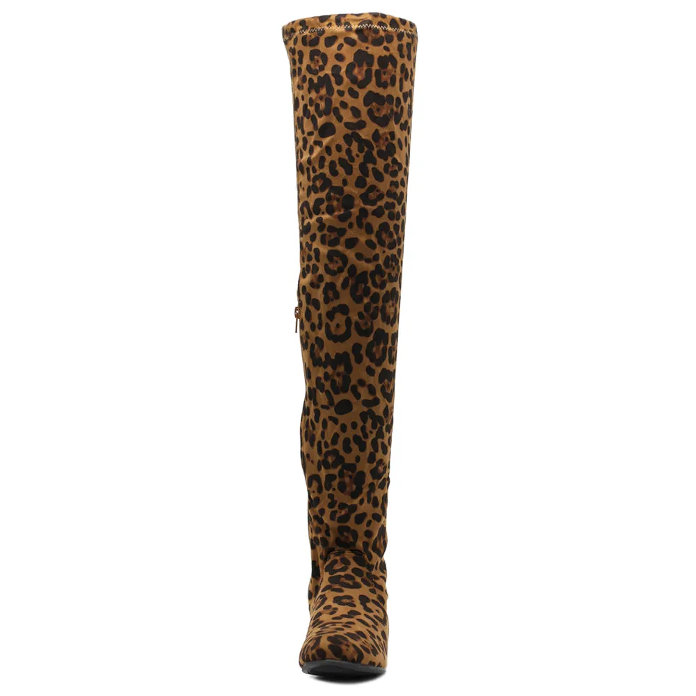 Ollio Women Shoe Adjustable Drawstring Span Faux Suede Faux Leather Thigh-High Zip Up Long Boots
