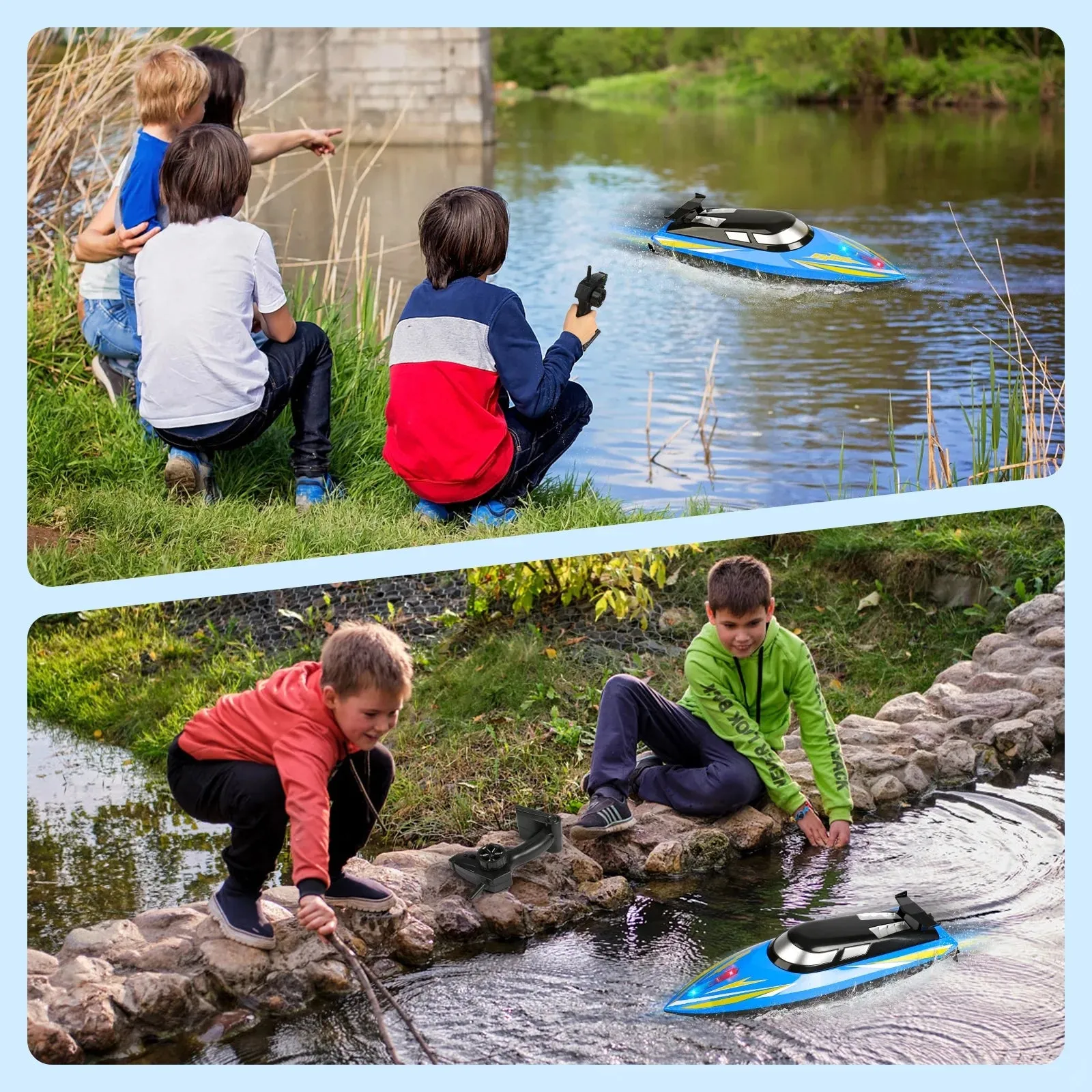 RC Boat for Adults & Kids, Fast Remote Control Boat with Led Lights for Pools and Lakes, 2.4Ghz High Speed RC Boat with Rechargeable Battery, Racing Boat for Kids Gifts for Boys Girls Aged 5 