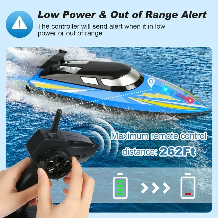 RC Boat for Adults & Kids, Fast Remote Control Boat with Led Lights for Pools and Lakes, 2.4Ghz High Speed RC Boat with Rechargeable Battery, Racing Boat for Kids Gifts for Boys Girls Aged 5 