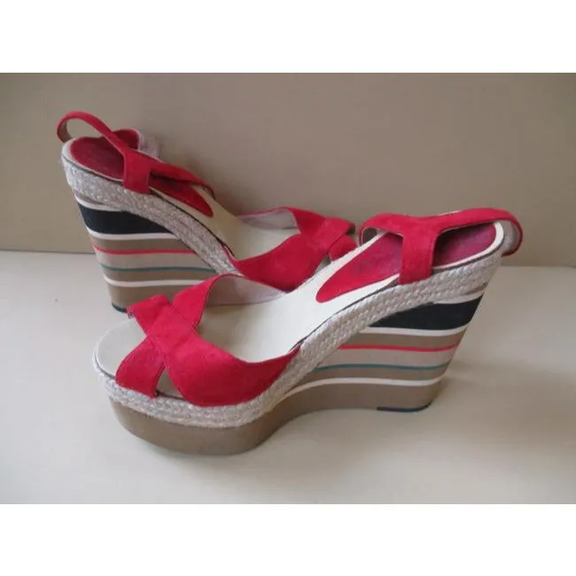 Red Suede Striped Cork Foam Platform Sandals Size Us