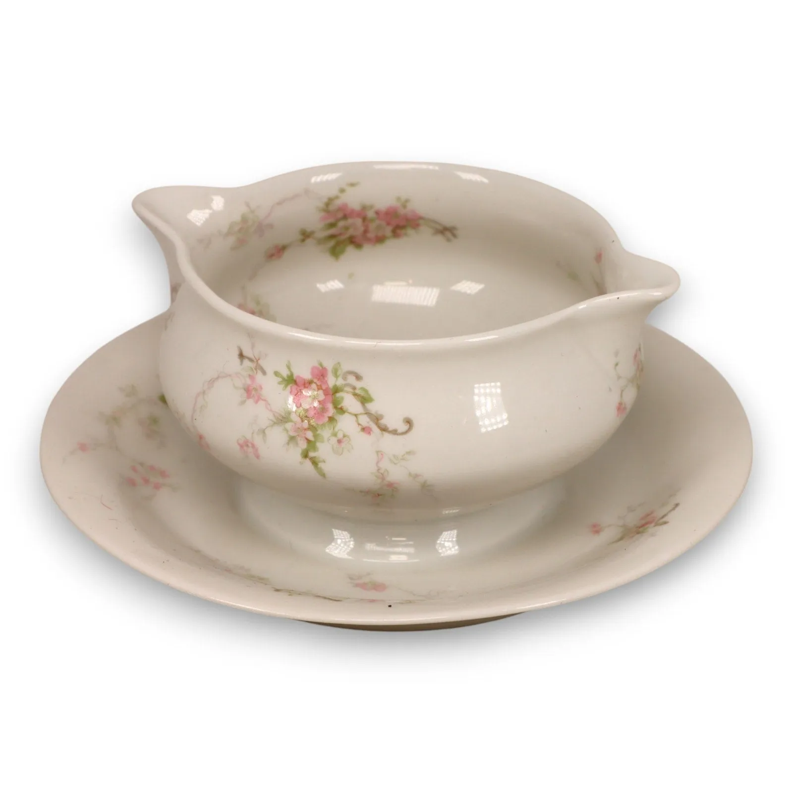 Theodore Haviland H4072 Gravy Boat Sauce Bowl Pink Rose Spray Limoges France