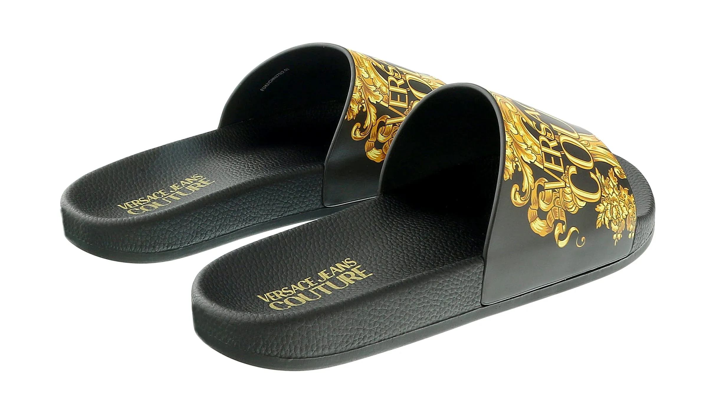 Versace Jeans Couture Black/Gold Baroque Logo Pool Slide-