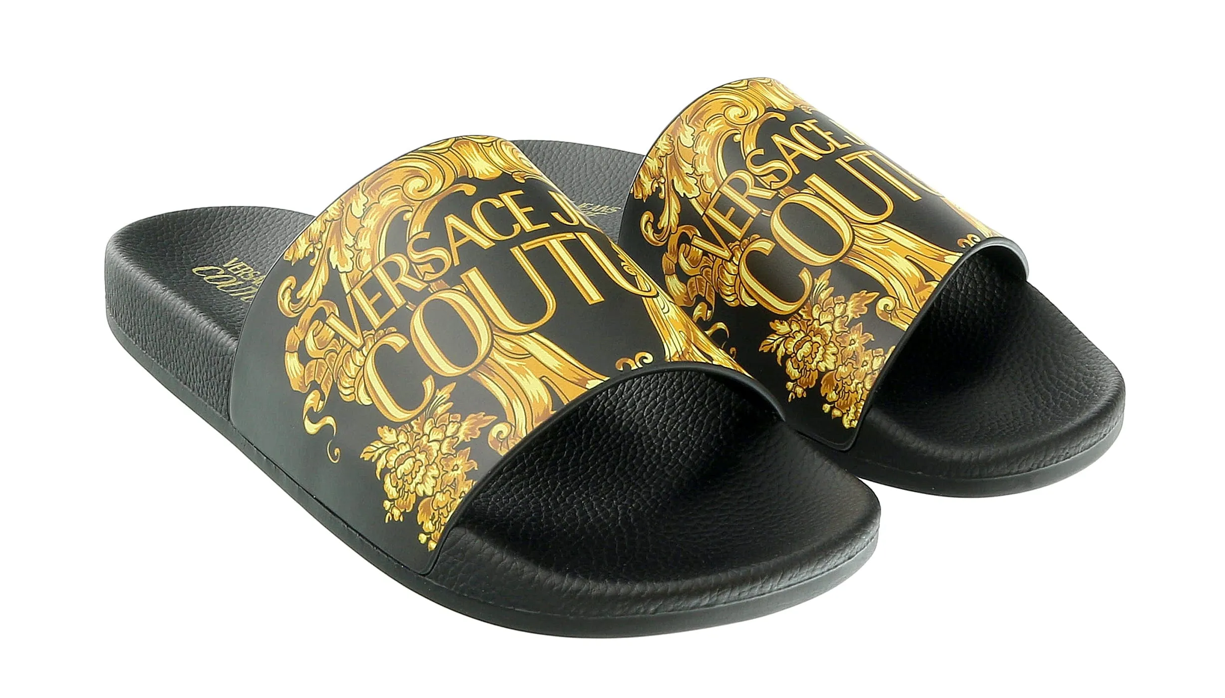 Versace Jeans Couture Black/Gold Baroque Logo Pool Slide-
