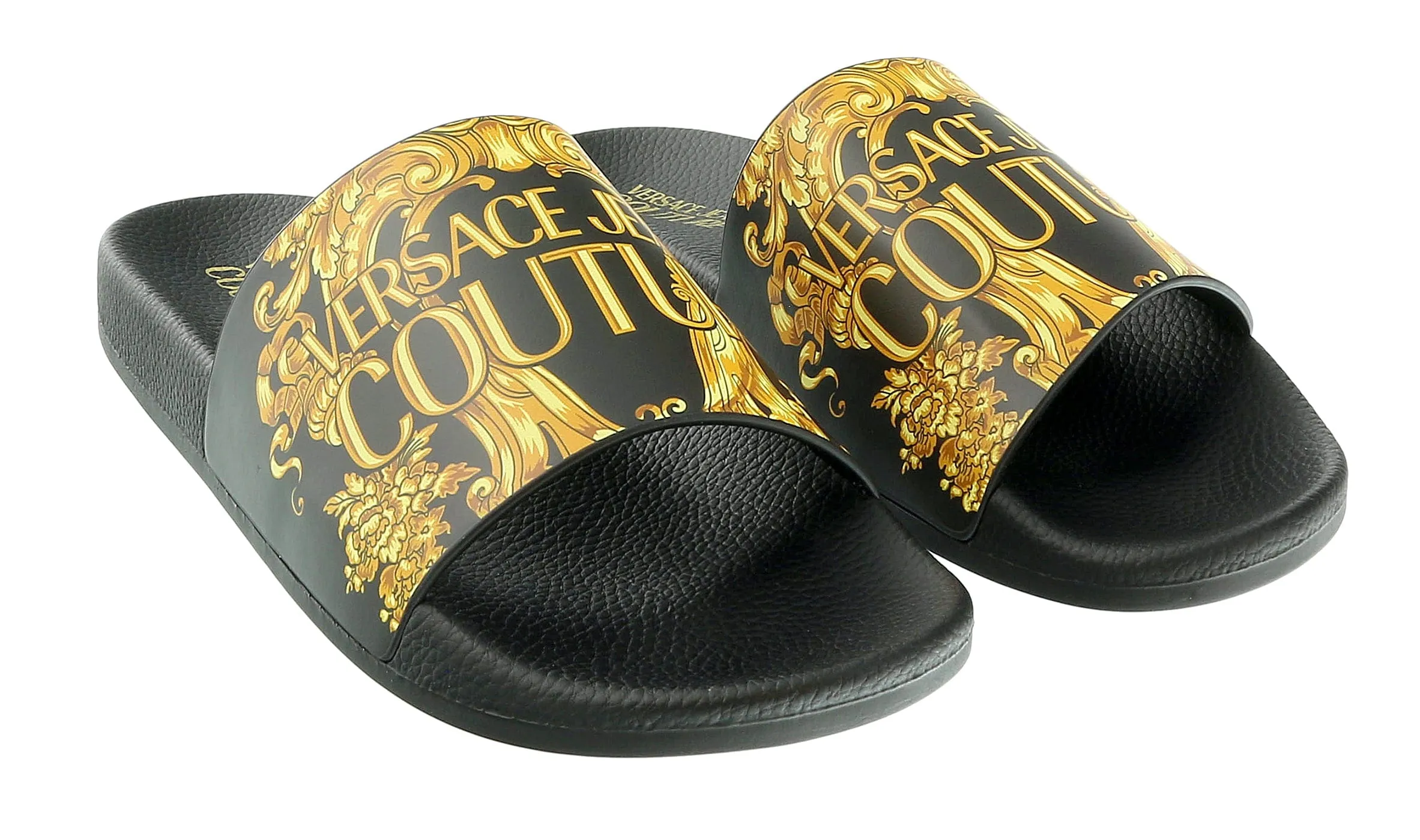 Versace Jeans Couture Black/Gold Baroque Logo Pool Slide-