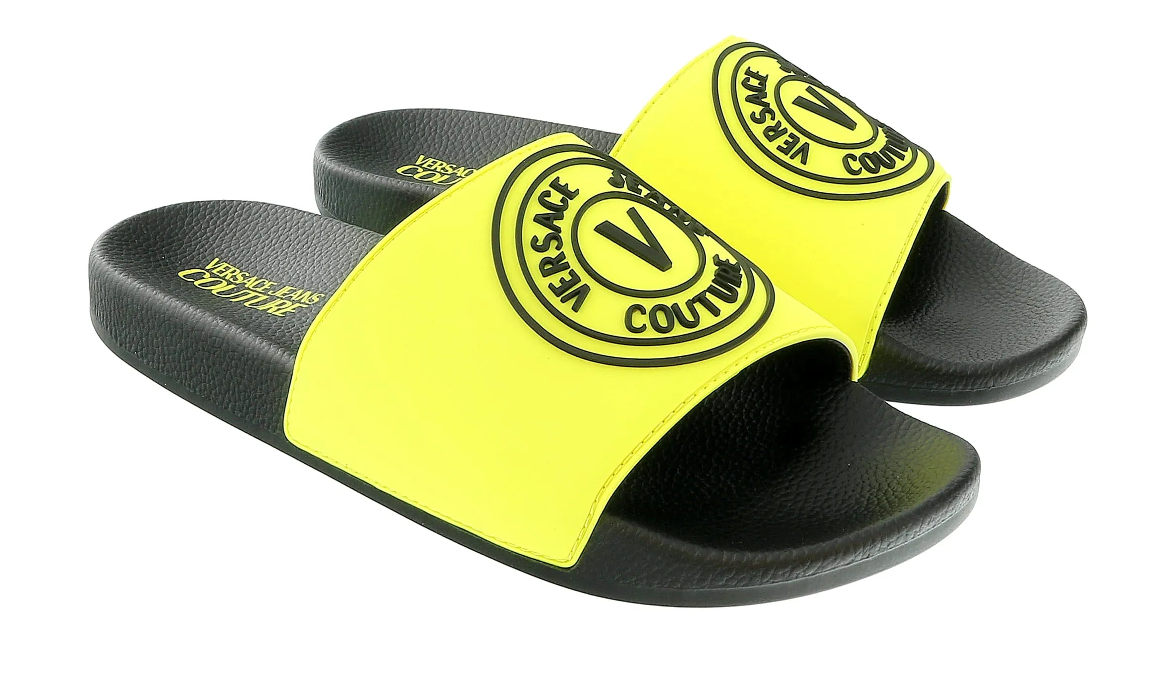 Versace Jeans Couture Neon Yellow Medallion Logo Embossed  Pool Slide-