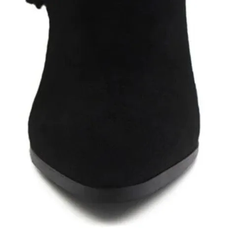 Women's Autumn/Winter Warm Flock Square-Heeled Ankle Boots With Tassels